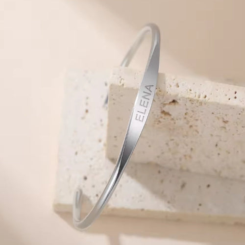Sipuris Custom Engraved Name Text Cuff Bracelet Stainless Steel Personalized