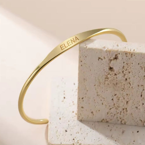 Sipuris Custom Engraved Name Text Cuff Bracelet Stainless Steel Personalized