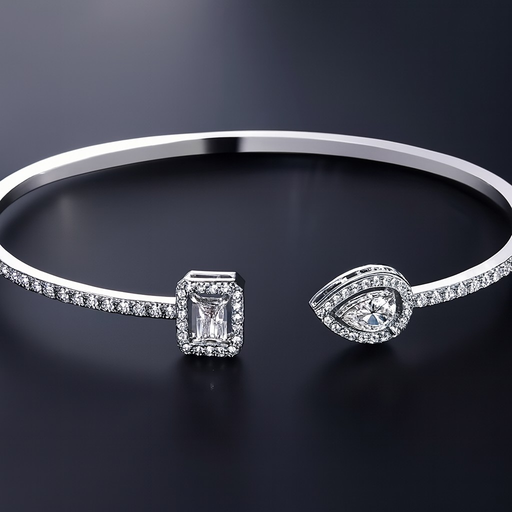 Luxury Geometry Gold Color Cuff Bangles For Women Fashion Cubic Zirconia Bracelets