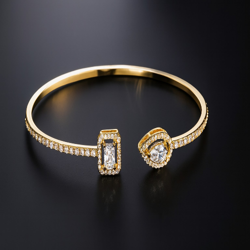 Luxury Geometry Gold Color Cuff Bangles For Women Fashion Cubic Zirconia Bracelets