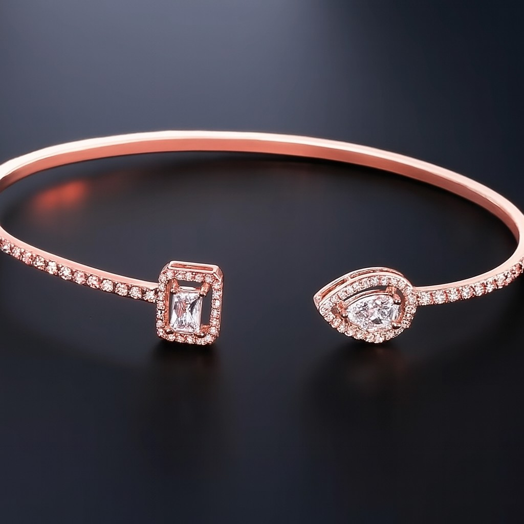 Luxury Geometry Gold Color Cuff Bangles For Women Fashion Cubic Zirconia Bracelets