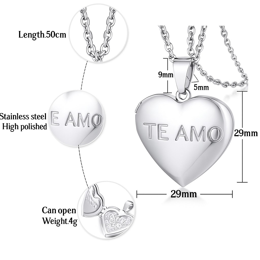 Custom Locket Heart Pendant Necklace Women Photo Picture Engraved